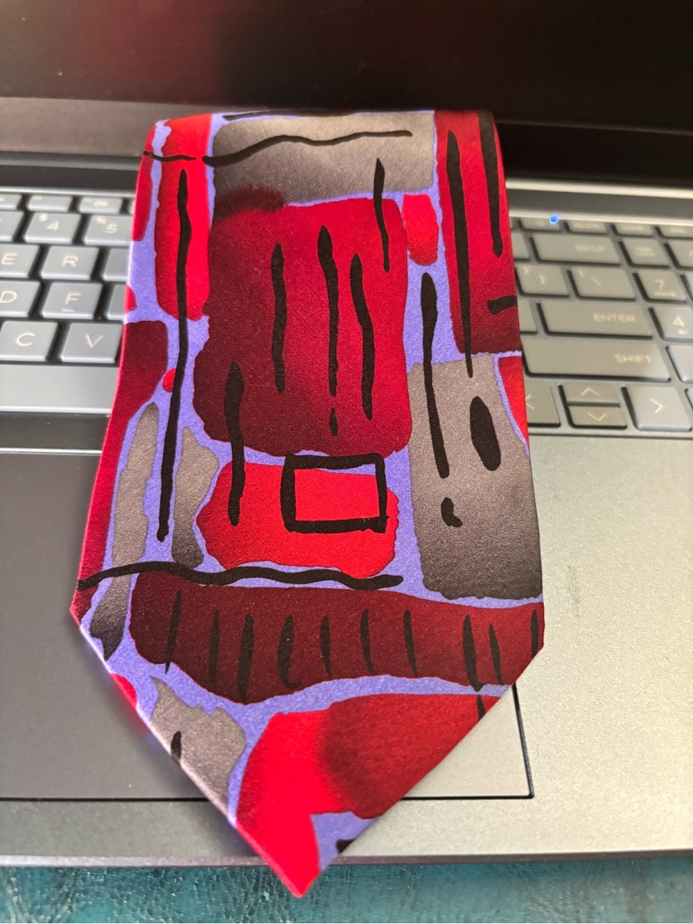 J. Garcia Red and Purple Abstract Pattern Tie